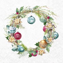 Салфетки 20бр Christmas Wreath светлосиви